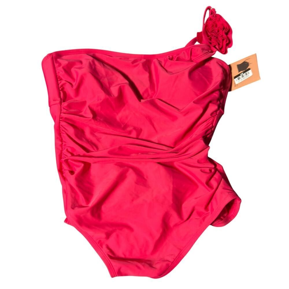 Shade & Shore NWT One Shoulder One Piece Swimsuit Pink Flower Strap Large